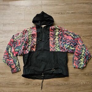 Vintage 90s Ocean Equipment Windbreaker Small‎ Neon Aztec Pullover Hooded